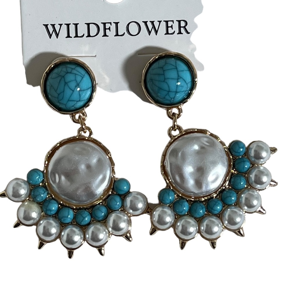 Turquoise Pearl Drop‎ Dangle Earrings